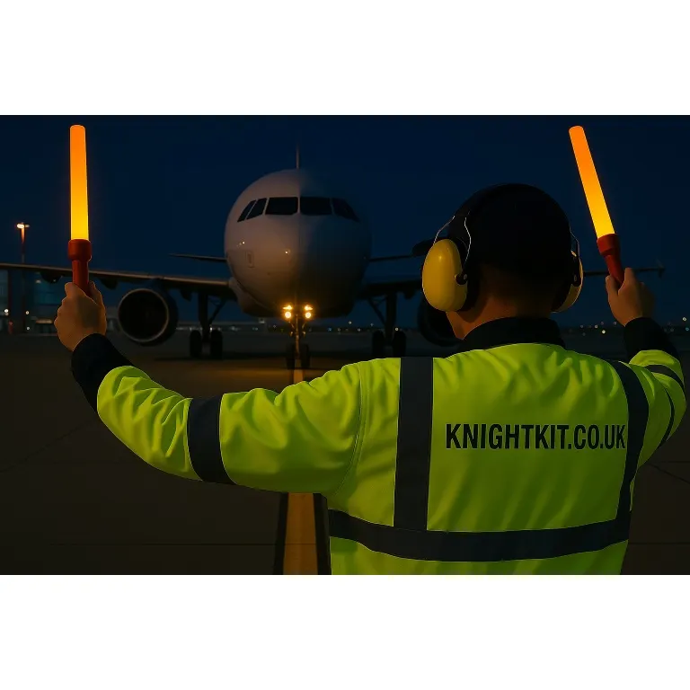 Aircraft marshalling at night with aviation wands