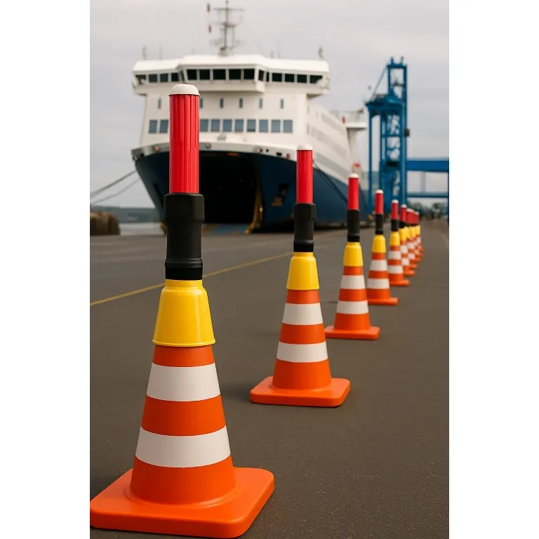 Cones and traffic wands used to create vehicle lanes at night